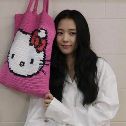 Blackpink Jisoo Knitted Pink Hello Kitty Tote Bag