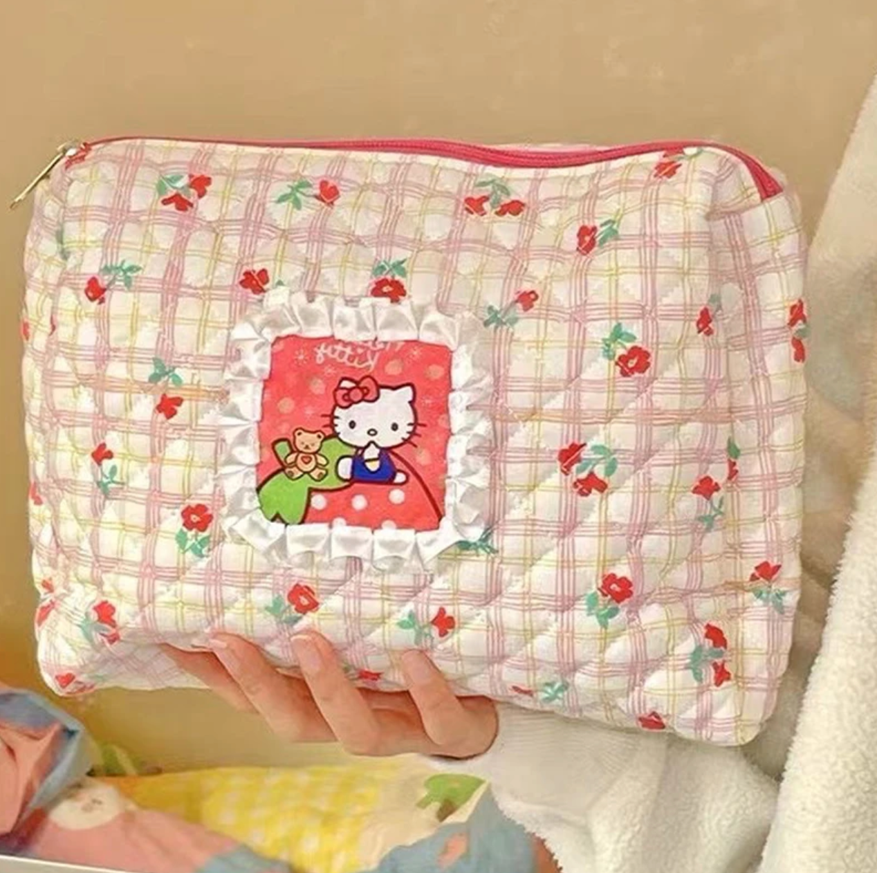 Fluffy Hello Kitty Toiletry Bag